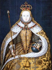 戴冠式のローブを着たイギリスのエリザベス女王1世